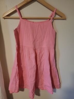 Girls Pink Cotton Sundress with Spaghetti Straps